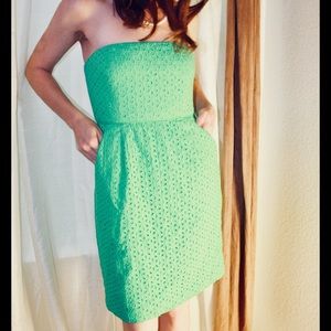 J.Crew Strapless Green Eyelet Cotton Sheath Dress